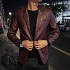 Chaqueta de cuero informal de negocios para hombre, chaqueta de cuero de corte entallado con chaqueta reversible en color negro o caqui hasta tamaño 5XL