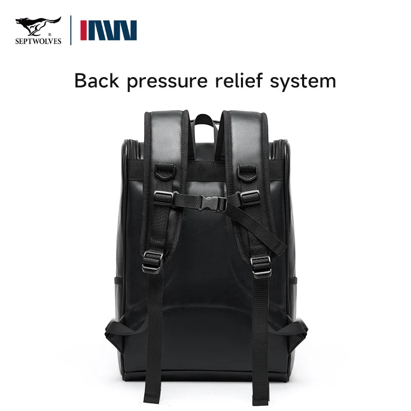 Septwolves Herren PU-Leder Rucksack – Wasserdicht, Business & Laptop Backpack für Reisen, Schule und Alltag
