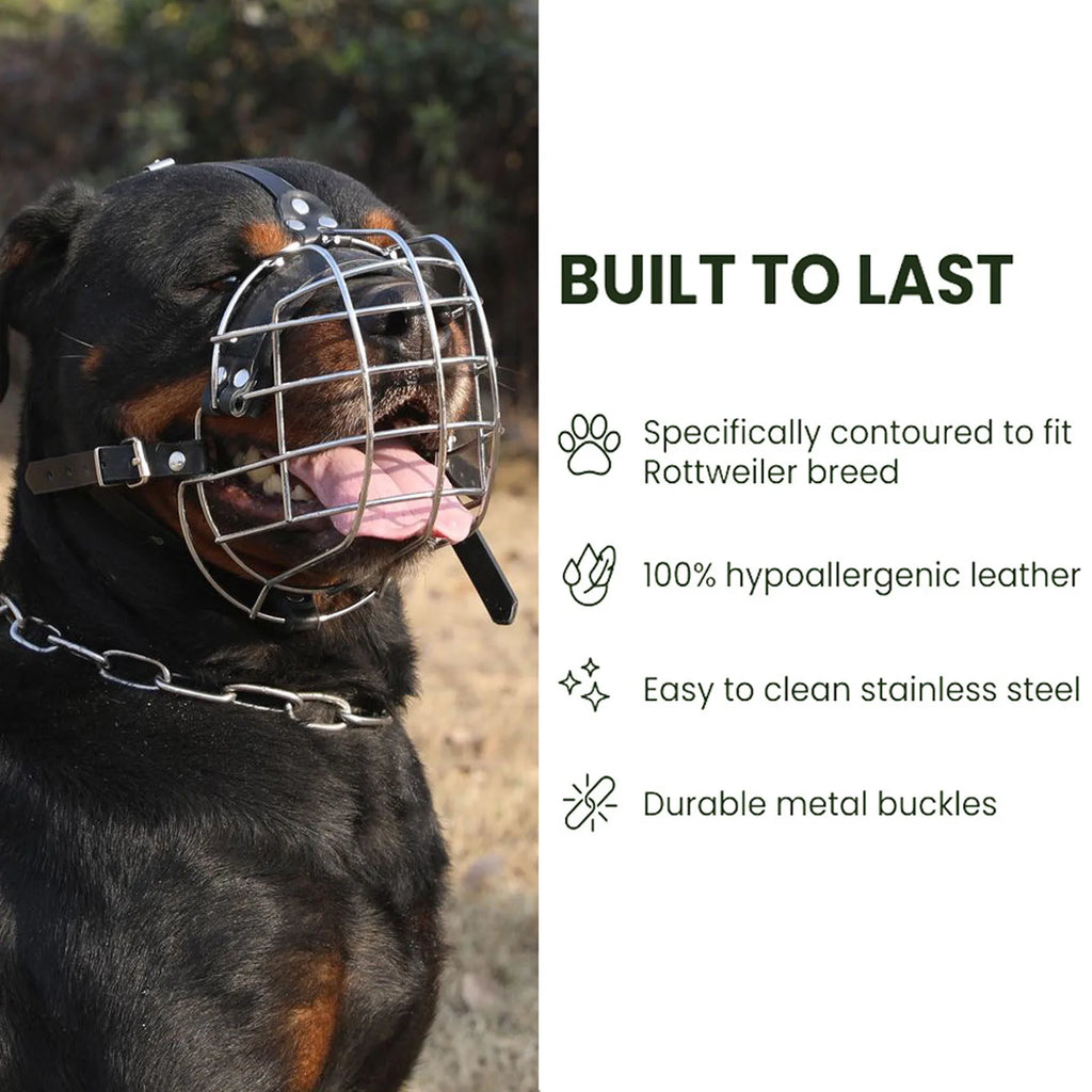 Robuster Drahtkorb-Hundemaulkorb mit PU-Leder-Riemen – Atmungsaktiver, sicherer Trainings-Maulkorb für mittelgroße & große Hunde