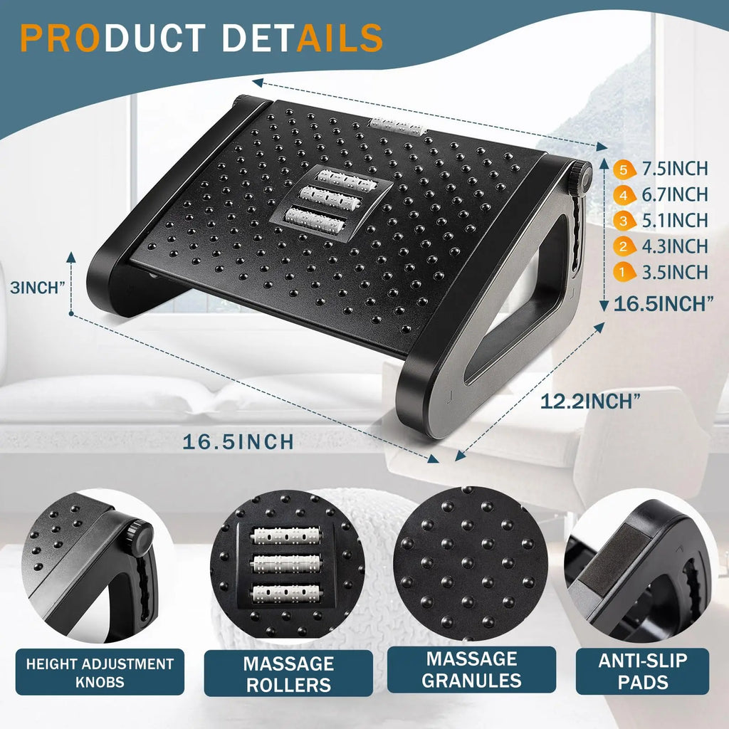 Ergonomische Fußstütze für den Schreibtisch mit Massage-Rollen – Komfortabler Fußhocker zur Entlastung von Beinen & Rücken im Homeoffice