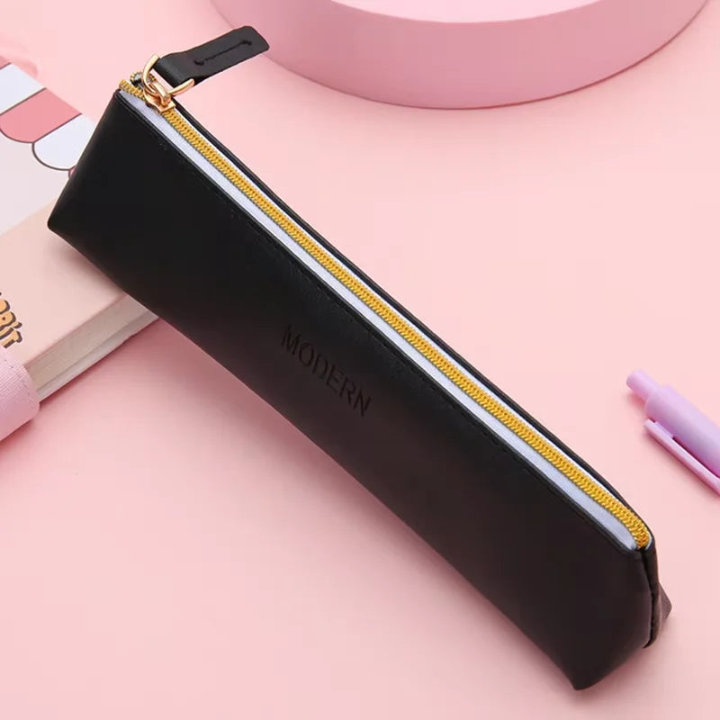 PU Leder Stifteetui mit Reißverschluss – Vintage Mini Federmäppchen für Schule & Büro