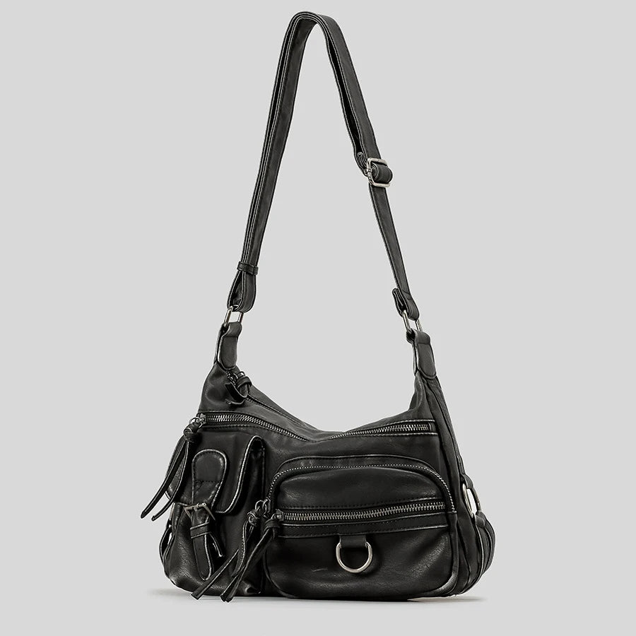 MR.YLLS Vintage Schultertasche für Damen – Bolso bandolera de cuero de PU con mehreren Fächern, Retro Y2K Motorrad-Tasche 2024