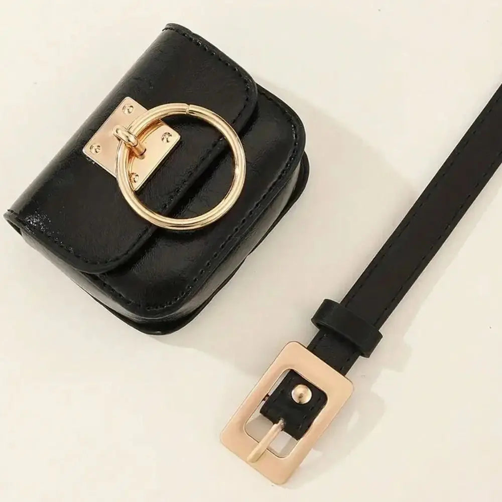 PU-Leder Damen Gürtel-Tasche – Vintage Y2K Punk Fanny Pack, Schwarze Reise-Bauchtasche mit Herz-Metallschnalle