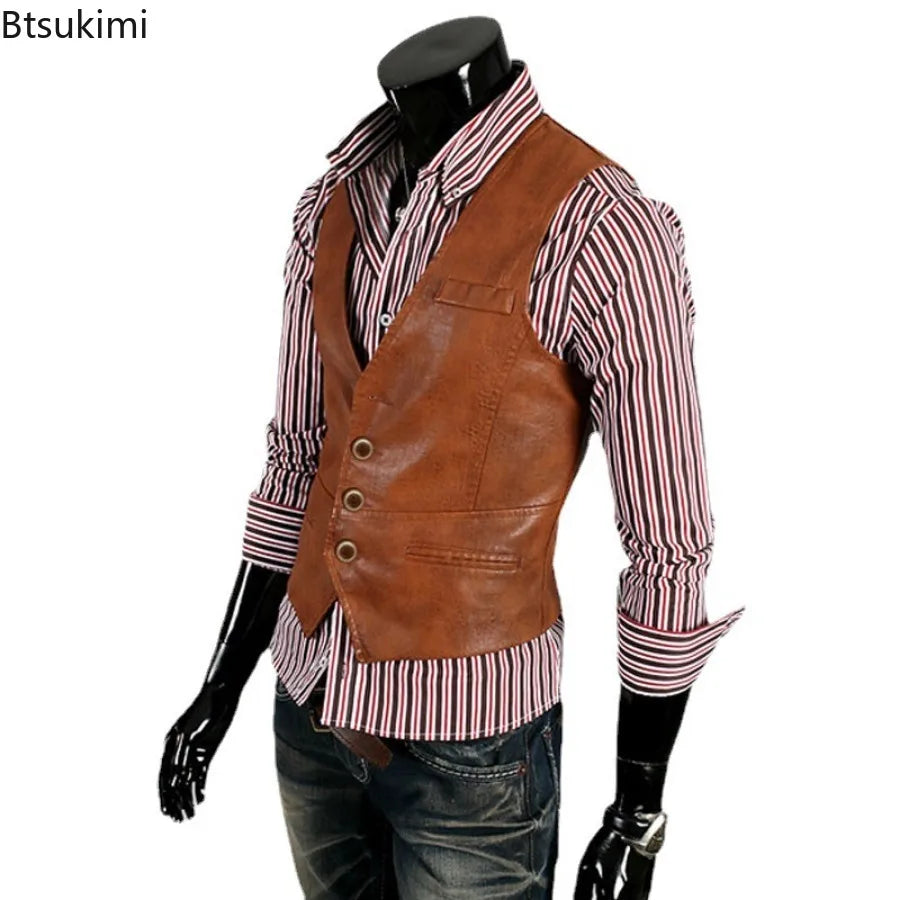 Herren PU Lederweste bis 7XL – Korean Style Slim Fit, ärmellose Business & Party Weste mit V-Ausschnitt