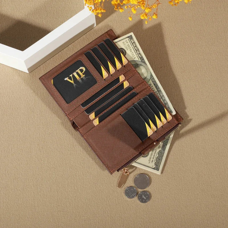 MADLEY Damen Geldbörse Vintage – Kurze Bifold Wallet aus PU-Leder mit Münzfach, Kartenhalter &amp; Reißverschluss 