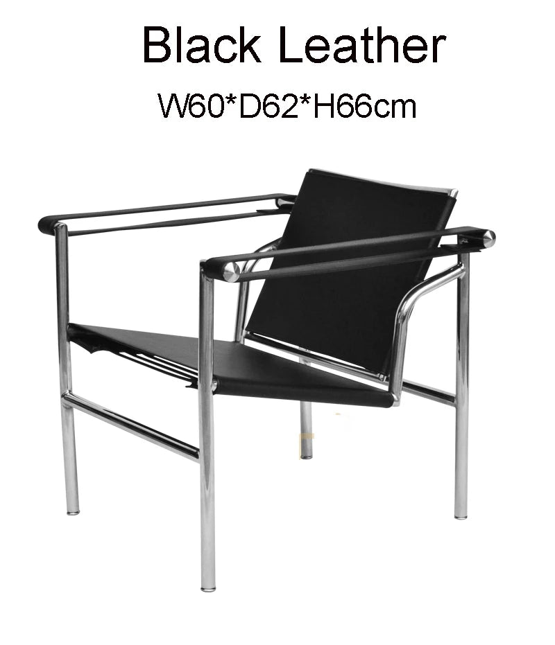 Bauhaus Lounge Armchair im Corbusier-Stil – PU-/Leder-Sessel mit Edelstahlrahmen für modernes Wohnzimmer