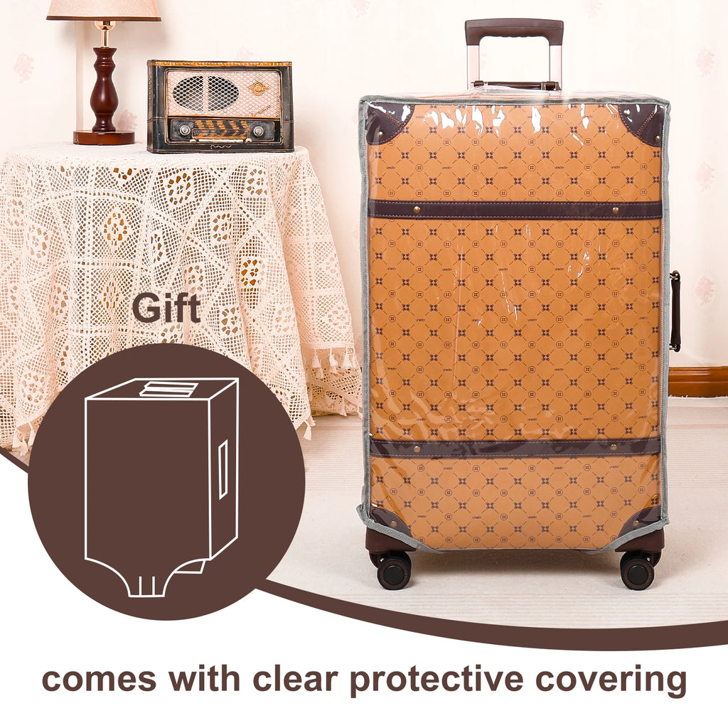 Urecity 3-teiliges Vintage PU-Leder Rolling Luggage Set – 20/24/28 Zoll Trolley Koffer mit Handtasche für Damen & Herren