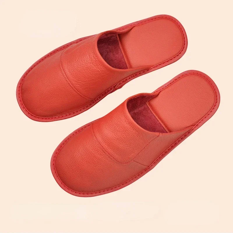XIHAHA Leder Hausschuhe Herbst/Winter – Unisex Indoor Slipper aus echtem Rindsleder, bequem & schlicht, bis Größe 46