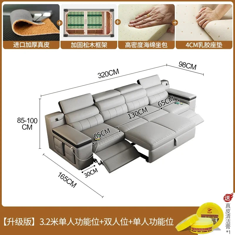 Designer Ledersofa für das Wohnzimmer – Verstellbares, faltbares & modulares Lounge-Sofa aus Echtleder im minimalistischen Design