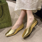 XINGDIKU Damen Loafers 2025 – Luxus Mary Jane Flats aus echtem Leder mit quadratischer Zehenpartie, Gold- und Silberakzenten, Elegante Büro- und Freizeitschuhe