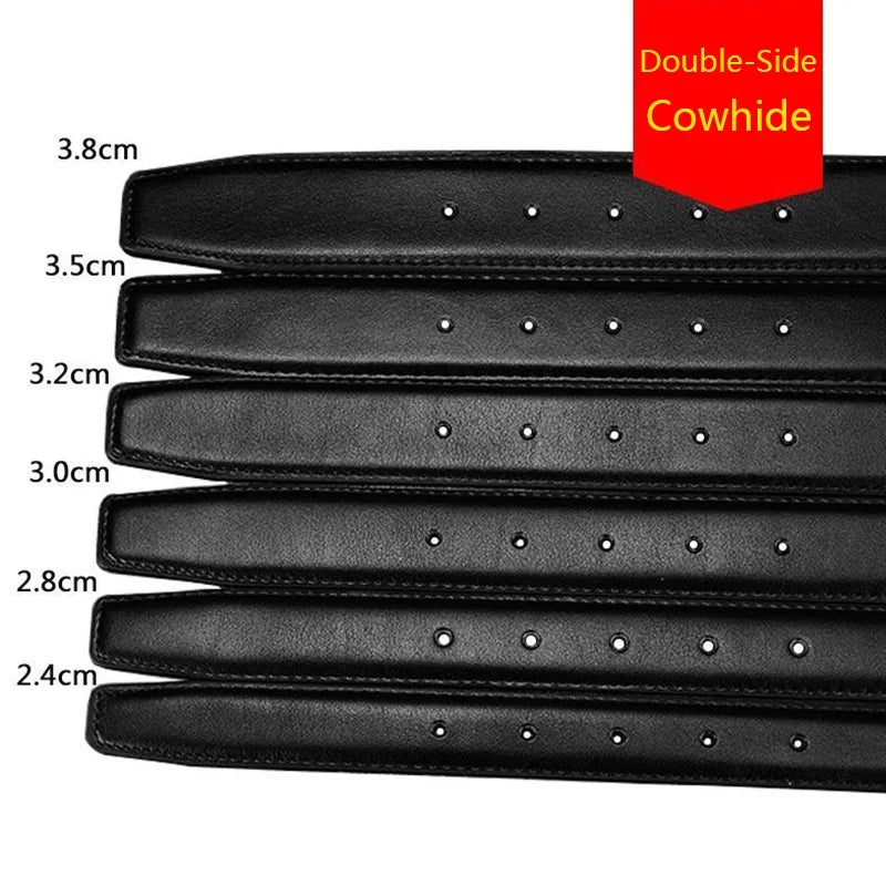 Hochwertiger Ledergürtel ohne Schnalle – Echtleder Unisex Gürtel in Schwarz 2,4–3,8 cm Breite