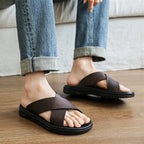 YRZL Herren Sommer Sandalen - Leichte PU-Leder Slipper, Rutschfeste Outdoor Beach Schuhe &amp; Bequeme Flip-Flops 