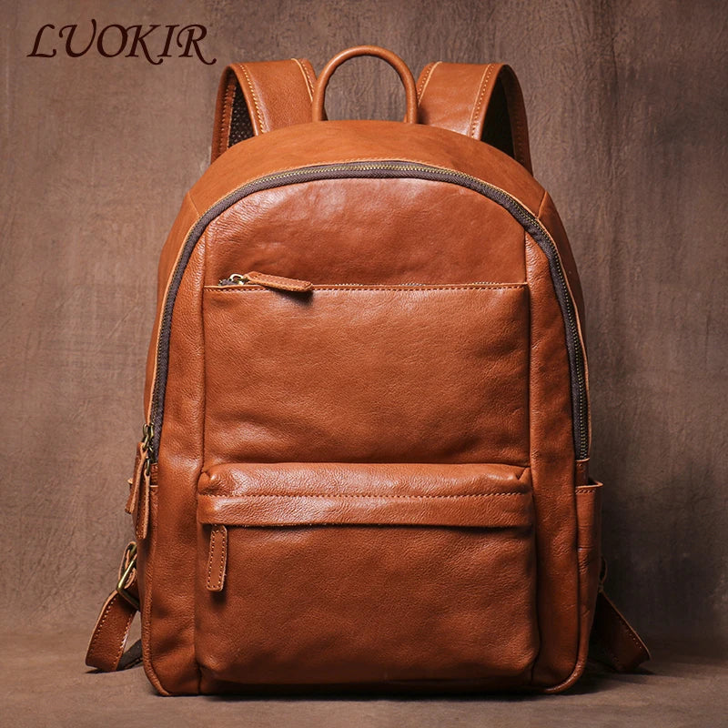 LUOKIR Vintage Leder Rucksack Unisex – Echter Cowhide Leder Laptoprucksack für 15 Zoll, Schule, Reise & Alltag