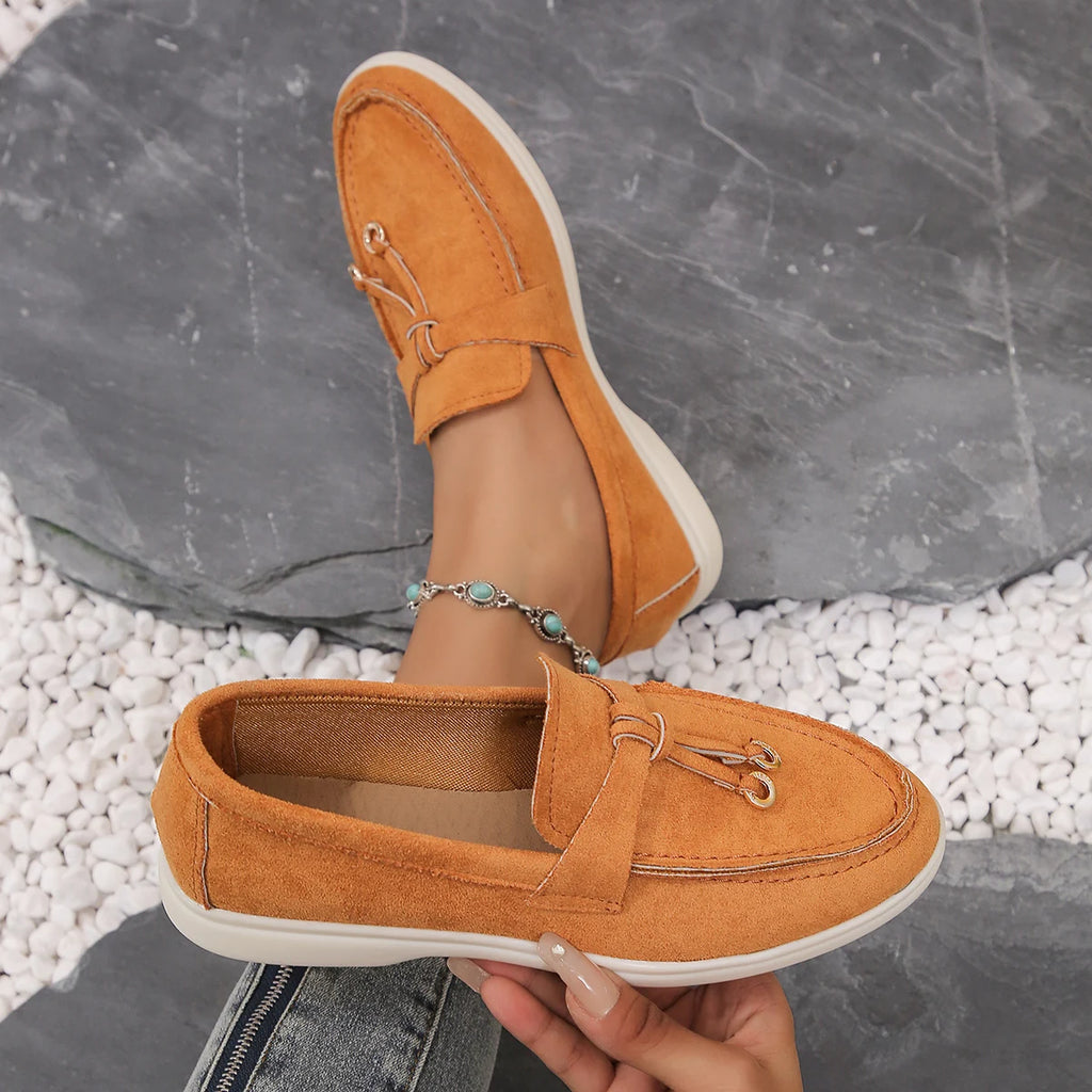 Damen Retro Slip-On Schuhe aus weichem Leder – Bequeme Lazy Shoes mit dicker Sohle & flachem Absatz für Alltag & Freizeit