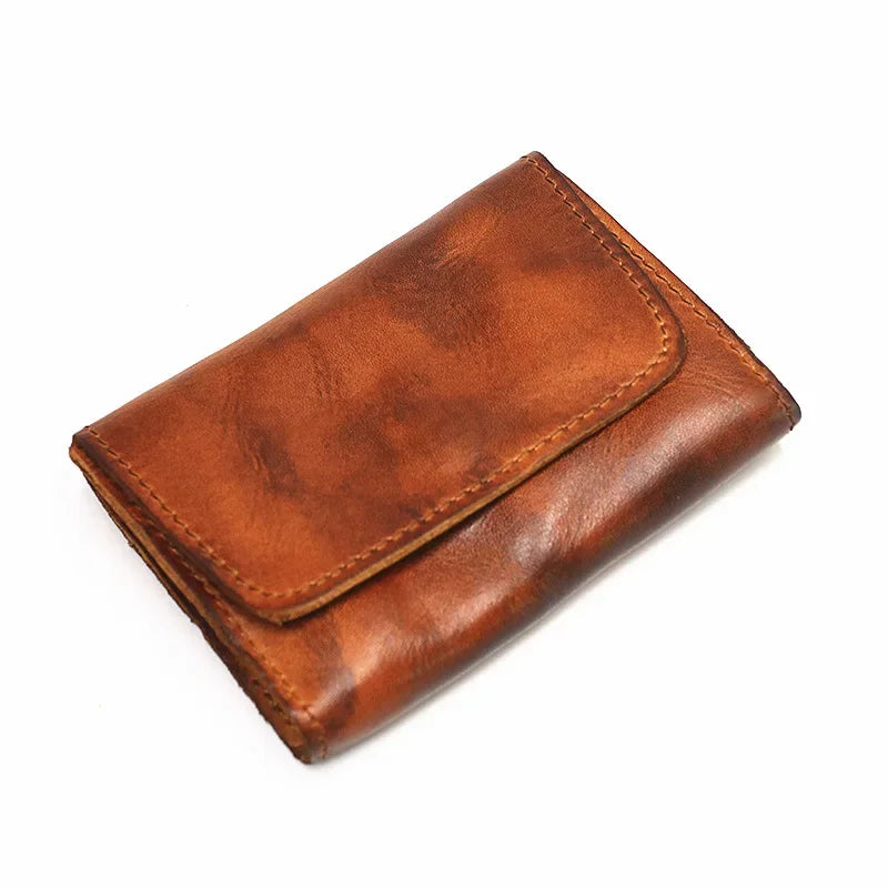 Genuine Leather Herren Geldbörse – Vintage Kurzbörse aus echtem Rindsleder, Handgefertigter Kartenhalter & Münzfach