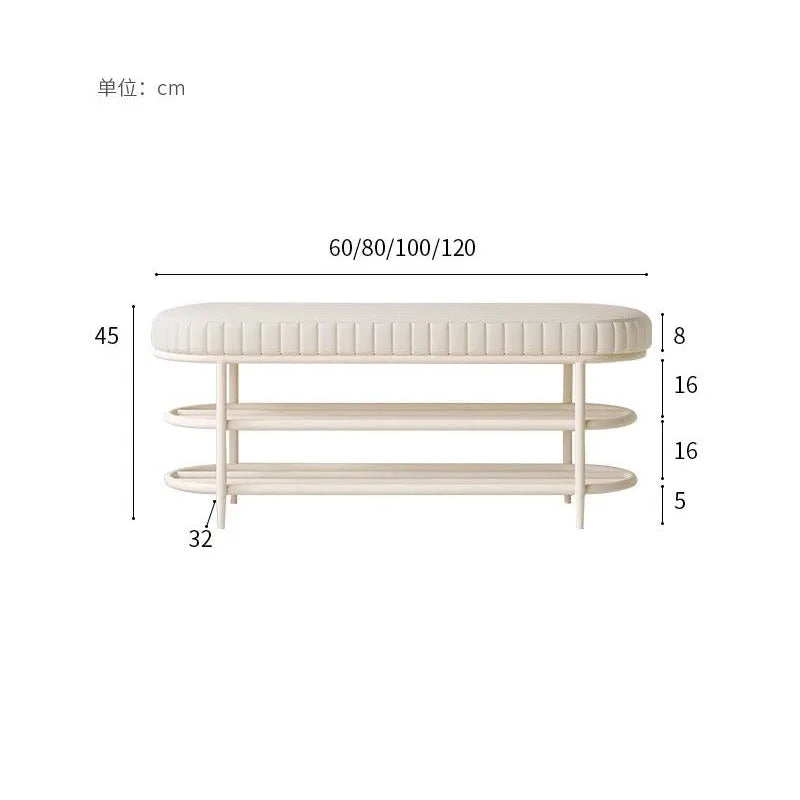 Cremefarbener Schuhhocker & Ottoman aus PU-Leder – Weiche Sitzbank für Flur, Wohnzimmer & Schlafzimmer im modernen Morocco-Stil