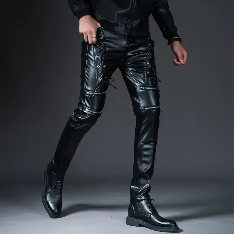 Herren Skinny Biker PU Lederhose – Slim Fit Motorrad-Hose aus Kunstleder für Club, Bühne &amp; Alltag (Ganzjahresmodell)