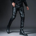 Herren Skinny Biker PU Lederhose – Slim Fit Motorrad-Hose aus Kunstleder für Club, Bühne &amp; Alltag (Ganzjahresmodell)