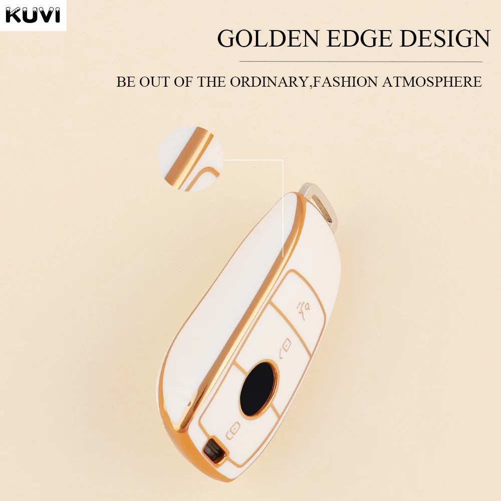 Goldene TPU Autoschlüssel Hülle für Mercedes-Benz – Edles Key Case Cover für E-, S-, G-Klasse, GLC, CLA, GLB, GLS & AMG Modelle
