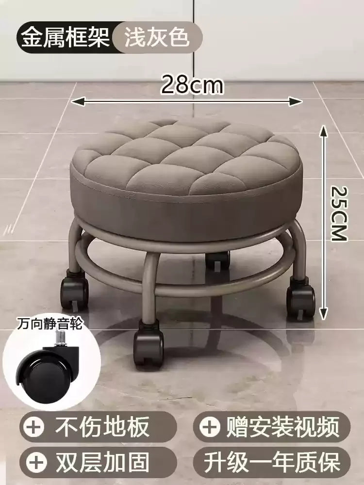 Niedriger Rollhocker aus Metall mit leisen Universalrollen – Beweglicher Schuhwechselstuhl für Haushalt & Wohnzimmer