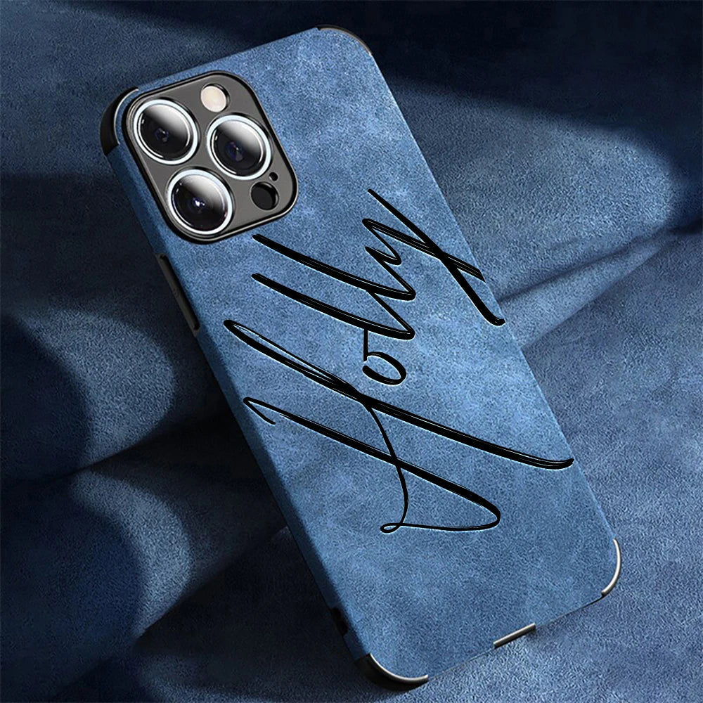 Personalisierte iPhone Lederhülle mit Kalligrafie-Namen – Luxus Kunstleder Schutzhülle für iPhone 11–16 Pro Max
