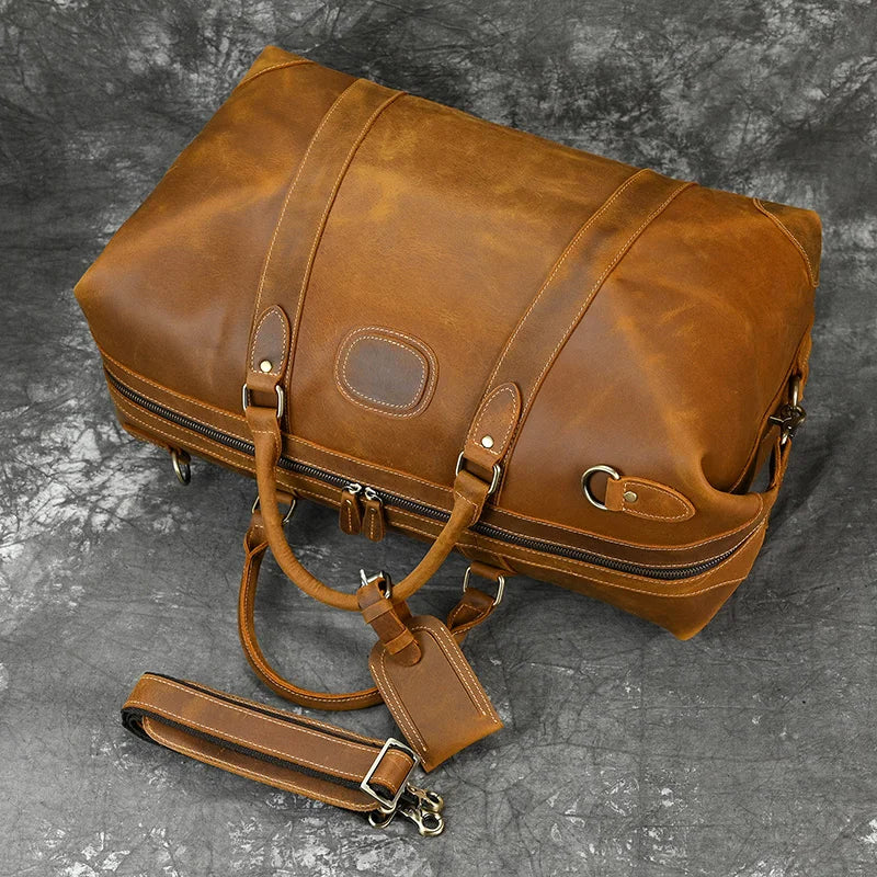 Luufan Crazy Horse Leder Reisetasche für Herren – Große Vintage Travel Duffel aus echtem Rindsleder mit Schultergurt