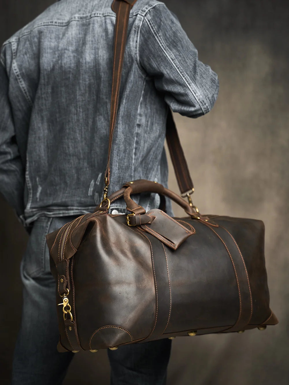 ZRCX Crazy Horse Bolsas de cuero para hombres – Große Vintage Travel Duffel aus echtem Rindsleder mit Reiß- &amp; Bügelverschluss 