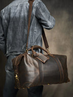 ZRCX Crazy Horse Bolsas de cuero para hombres – Große Vintage Travel Duffel aus echtem Rindsleder mit Reiß- &amp; Bügelverschluss 
