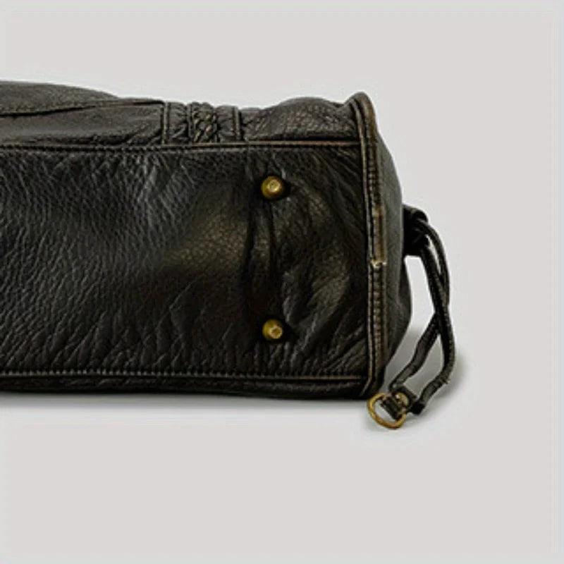 Vintage Damen Tote Bag aus gewaschenem, weichem PU-Leder – Große Commuter Schultertasche mit mehreren Fächern