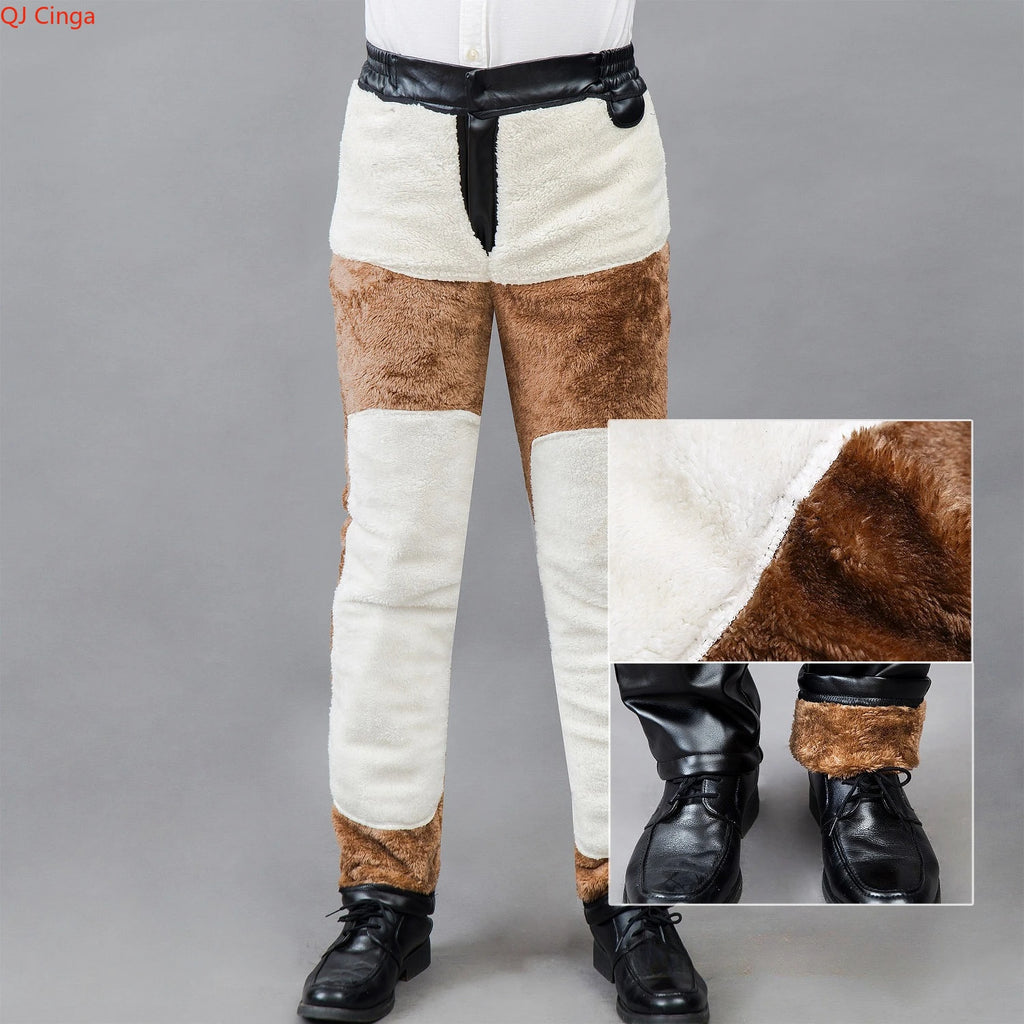 Herren Winter PU Lederhose mit Fleece – Winddichte, thermische Lederoptik-Hose mit Kordelzug, Schwarz, Größen S–5XL