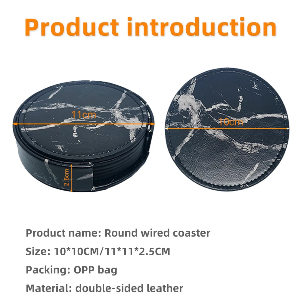 Leder Untersetzer Set 6-teilig mit Halter – Rutschfeste & hitzebeständige Getränkeuntersetzer aus Kunstleder für stilvollen Tischschutz