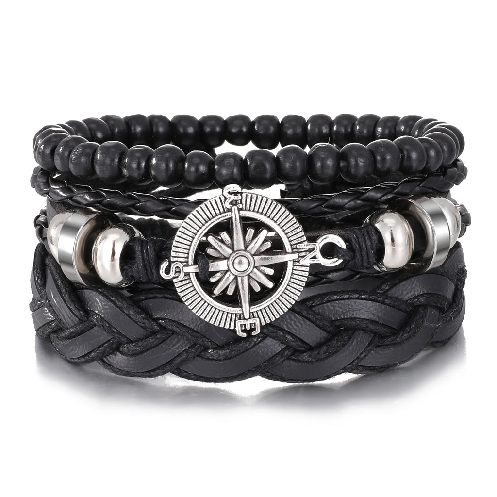 Punk Leder Wickelarmband mit Gitarren- & Unendlichkeits-Symbol – Geflochtenes Vintage Armband mit Holzperlen, Ethno Tribal Wristband für Damen & Herren