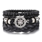 Punk Leder Wickelarmband mit Gitarren- & Unendlichkeits-Symbol – Geflochtenes Vintage Armband mit Holzperlen, Ethno Tribal Wristband für Damen & Herren