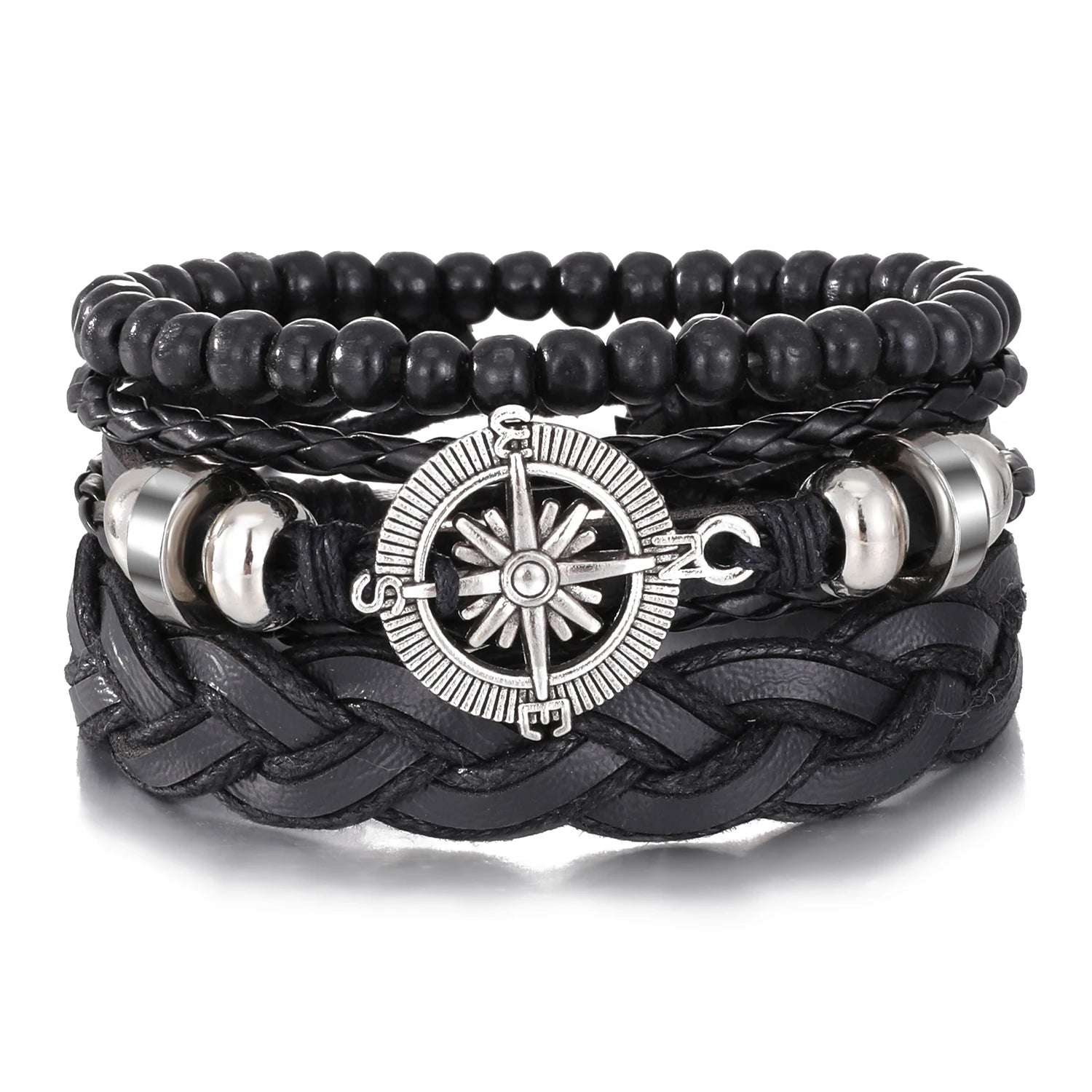 Punk Leder Wickelarmband mit Gitarren- & Unendlichkeits-Symbol – Geflochtenes Vintage Armband mit Holzperlen, Ethno Tribal Wristband für Damen & Herren