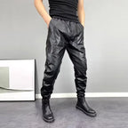 Herren PU Leder Jogginghose mit Kordelzug – Wasserabweisende Kunstleder Harem Pants, warme Casual Winterhose in Lederoptik