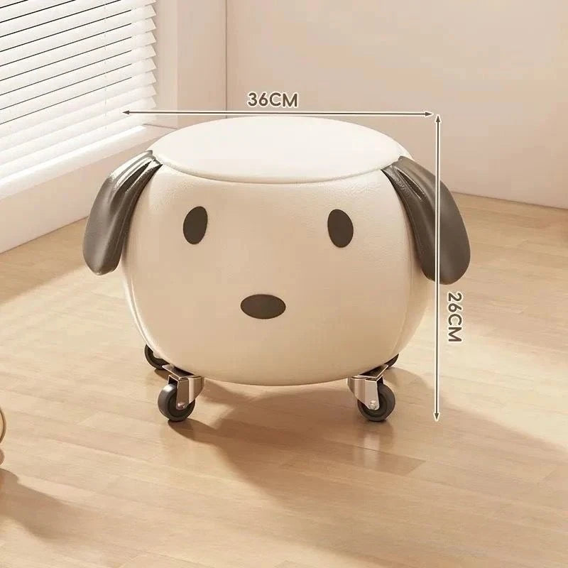 Cartoon Hund Lederhocker – Weicher Sitzhocker & Schuhwechselstuhl aus atmungsaktivem PU-Leder für Wohnzimmer