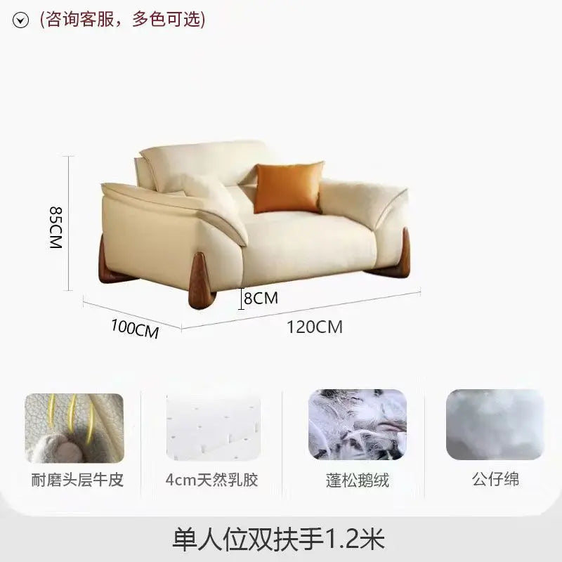 Modernes Leder Sofa in Creme – Minimalistisches Wohnzimmersofa mit Relax-Komfort, familienfreundliches Design für drinnen & draußen