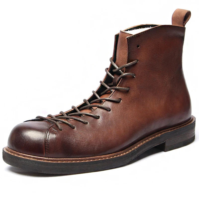 MJYTHF Herren Leder Motorradstiefel – Vintage Cowhide Ankle Boots aus echtem Leder, handgefertigt, wasserdicht