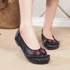 feerldi Damen Vintage Leder Flats WB-56 – Handgefertigte Blumen-Moccasins, Slip-On Ballerinas für Alltag und Freizeit, Lila Loafers in Größe 42