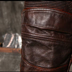 Herren Echtlederhose in Rotbraun – Vintage Motorrad-Lederhose aus natürlichem Rindsleder, Warme Winterhose im Retro-Stil bis 5XL