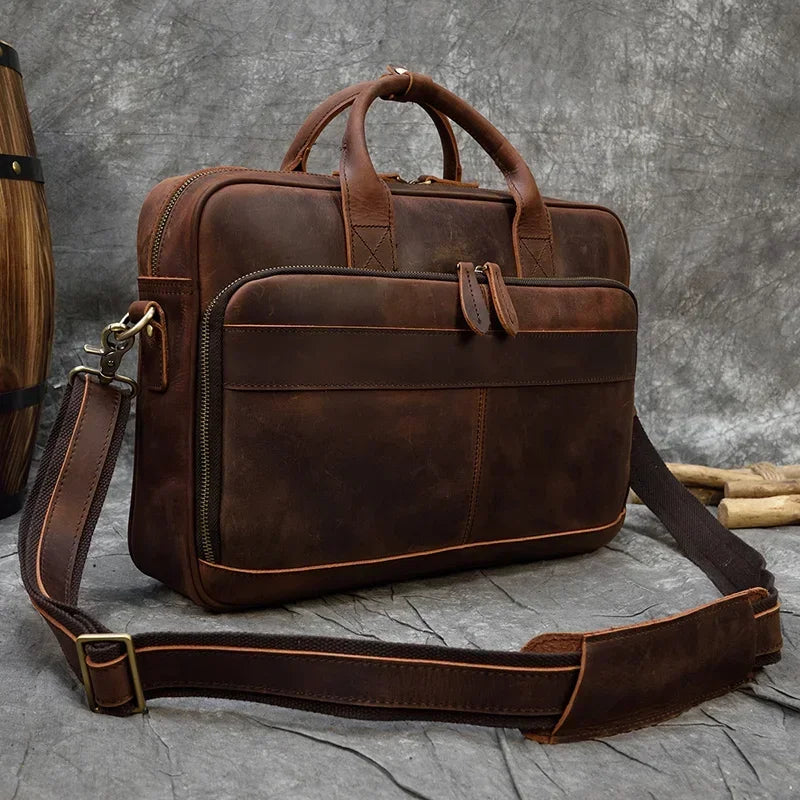 Retro Leder-Laptoptasche & Aktentasche für Herren – Echtes Rindsleder, 15,6" Business-Tasche, Vintage-Stil, Große Kapazität