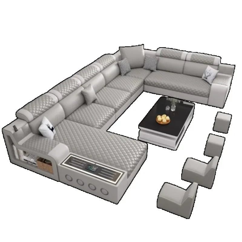 Designer Ledersofa für das Wohnzimmer – Verstellbares, faltbares & modulares Lounge-Sofa aus Echtleder im minimalistischen Design