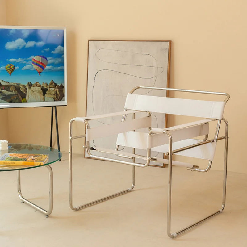 MOMO Lazy Sofa Chair aus Sattelleder – Skandinavischer Lounge- & Einzelsessel mit Edelstahlgestell und Armlehnen