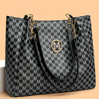 Vintage Geometrische Damen Tote Bag aus Kunstleder – Schultertasche mit Letter „M“ Design, große Shopping- & Reisetasche