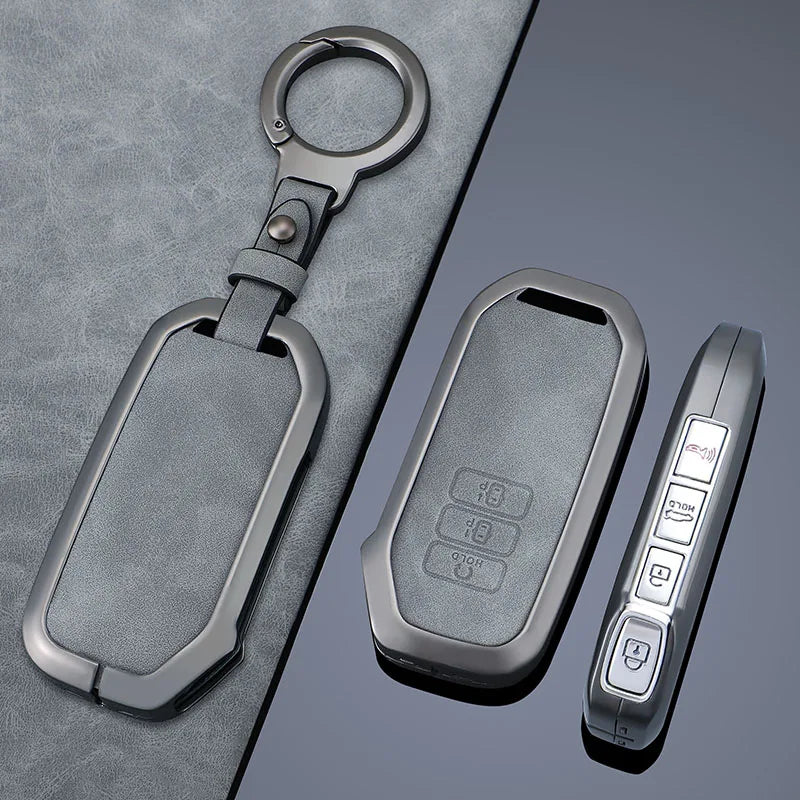 Premium Autoschlüssel Hülle aus Zinklegierung & Leder (7 Tasten) für Kia – Key Case Cover für Sportage 2024, Niro Hybrid, Sorento MQ4, EV6 GT-Line & K8 V6