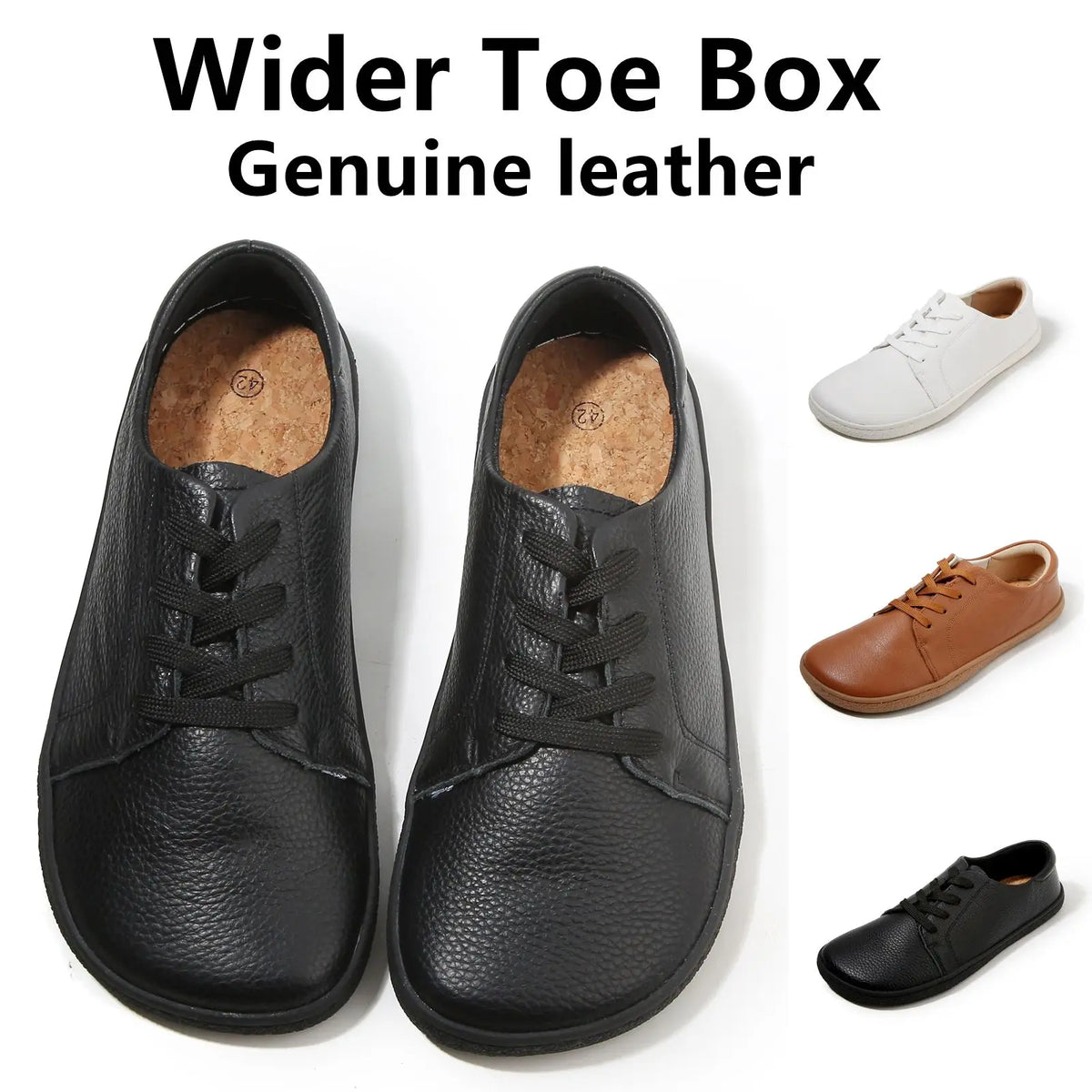 TONGLEPAO Barfuß Leder Sneaker – Zero Drop Schuhe aus echtem Rindsleder, breite Zehenbox & weiche Korksohle für Damen & Herren