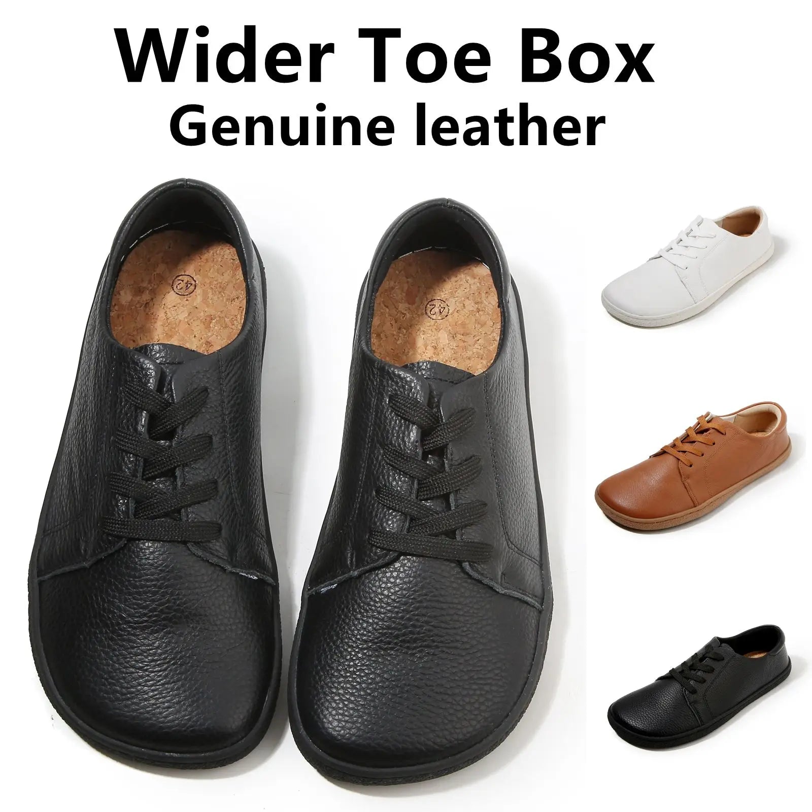 TONGLEPAO Barfuß Leder Sneaker – Zero Drop Schuhe aus echtem Rindsleder, breite Zehenbox & weiche Korksohle für Damen & Herren