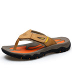 SENLONGBAO Sandales d'été pour Hommes - Tongs en Cuir Atmungsaktive, Pantoufles Confortables pour Plage et extérieur 