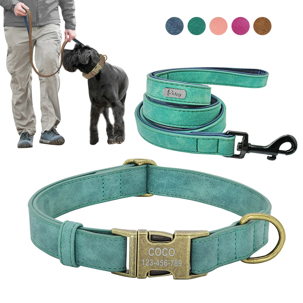 Personalisiertes Leder Hundehalsband & Leine Set – Gepolstert, mit Metallverschluss für kleine & mittelgroße Hunde