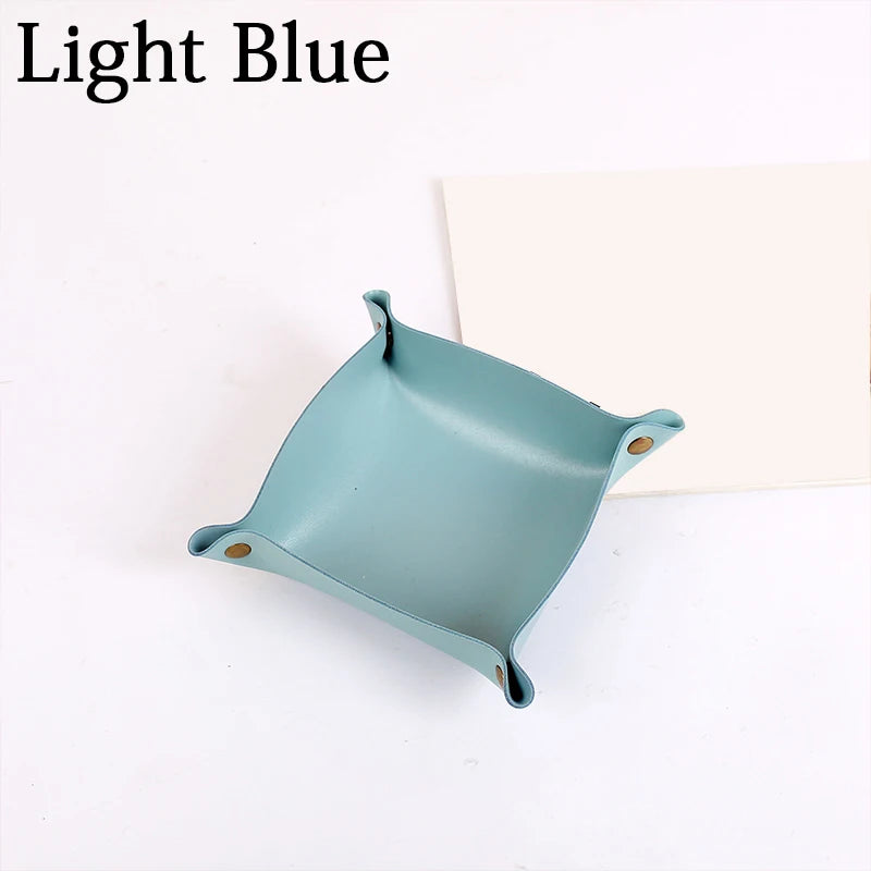 Nordic Style PU-Leder Ablageschale – Faltbarer Desktop Organizer für Schlüssel, Schmuck & Kosmetik | Quadratische Aufbewahrungsbox